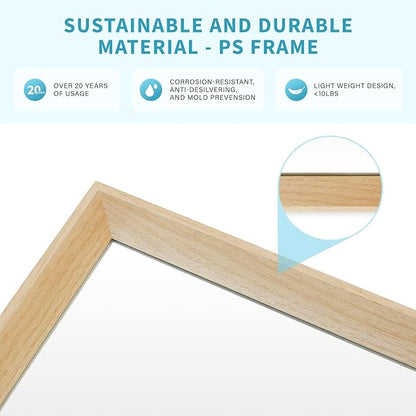 Oak Wood Effect Framed Wall Mirror, 32x40 Rectangle Mirror, Anti-desilvering Tempered Glass, Sustainable& Sturdy Frame, Farmhouse Mirror, Anti-Rust, 3min Fast Setup for Bathroom Living Room
