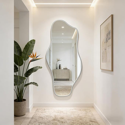 Large Irregular Mirror, 67"x31" Silver Asymmetrical Frameless Mirror Full Length, Organic Tempered Glass Mirrors for Living Room Bedroom Hallway Entryway, Horizontal or Vertical Hanging