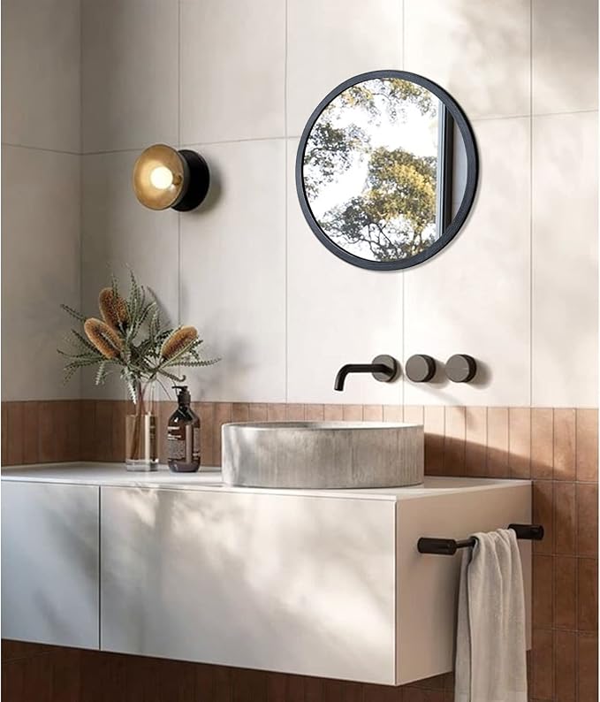 JJUUYOU Black Circle Wall Mirror Round Wall Mirror for Bathroom, Hanging Round Mirror for Living Room, Vanity, Bedroom