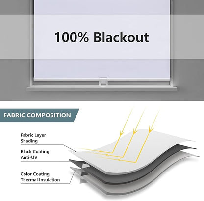 AOSKY Cordless Roller Shades Blackout Blinds for Windows Room Darkening Rolled Up Shades with Spring System, UV Protection Window Shades Door Blinds for Home and Office (28" W x 72" H, White)