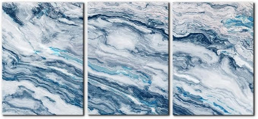Abstract Wall Art Bedroom Wall Décor 3 Piece Blue Beach Ocean Picture Coastal Theme Nautical Sea Wave Canvas Prints on Canvas Seascape Modern Artwork for Home Living Room Office - 20"x28"x3 Panel
