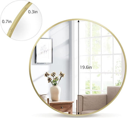 VooBang Round Mirror 19.6" Gold Wall Mounted Circle Mirrors Vanity Mirror with Aluminum Alloy Frame Modern Decoration for Bathroom, Living Room, Vanity, Bedroom, Entryway