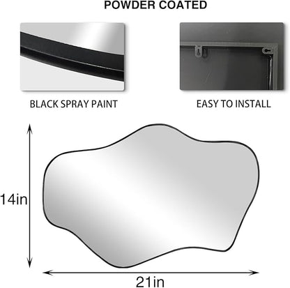 Irregular Wall Mirror, 21"x14" Asymmetrical Mirrors, Modern Frameless Mirror for Wall, Unique Shaped Mirrors for Living Room Bathroom Bedroom Hallway Entryway Fireplace