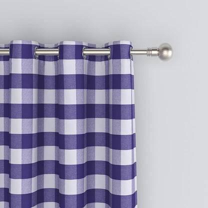 3 Pieces Tier Curtains and Valance Set Buffalo Check Kitchen Tiers Plaid Gingham Grommet Top Classic Short Small Cafe Curtains Country Farmhouse Cafe Bathroom 54"x18"/32"x30" Purple & White