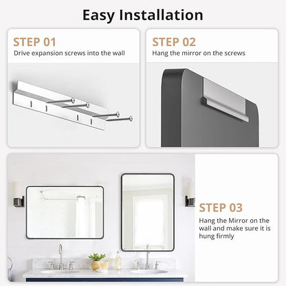 Bathroom Mirror 30x22 Inch Black Metal Frame Rectangle Vanity Mirror with Rounded Corners, Modern Wall Mounted Anti-Rust Mirror for Farmhouse, Restroom, Entryway, Horizontal or Vertical Hanging