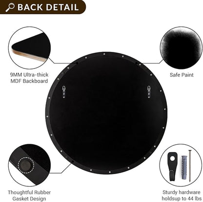 ANDY STAR Black Round Mirror Bathroom Mirrors, 28 Inch Vanity Mirror with Rust-Poof SUS304 Frame, Matte Black Mirror for Living Room, Powder Room, Entryway