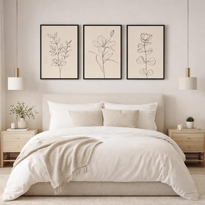 CHTEXA Minimalist Botanical Wall Art Set Of 3 Framed Canvas Prints Neutral Beige Plant Line Art Decor For Living Room Bedroom Bathroom Office 16x24 Inch