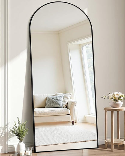 Suidia 58"x21" Arched Full Length Mirror with Stand, Full Body Mirror with Aluminum Frame, Freestanding/Leaning/Wall-Mounted, Floor Mirrors for Bedroom, Living Room, Entryway, Dressing Room, Black