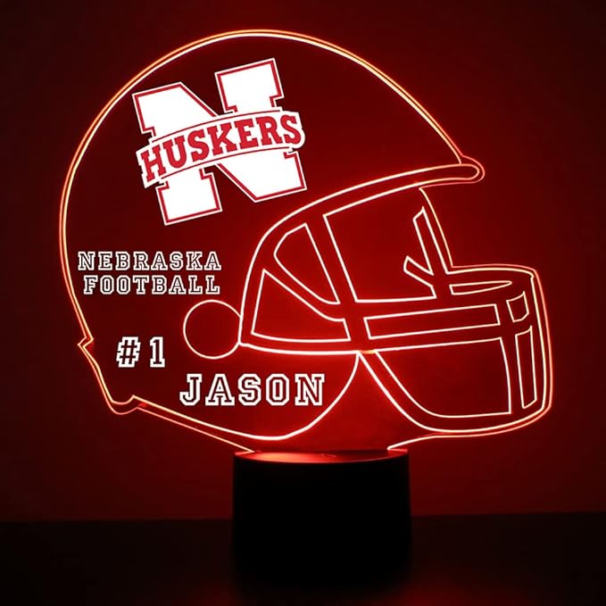 Custom University of Nebraska Cornhuskers Football LED Sign Night Light Lamp with Remote and Personalized Name or Image, Officially Licensed from The CLC by Mirror Magic Gifts, Made in The USA