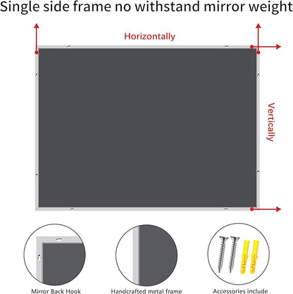 COFENY Silver Bathroom Mirror for Wall, 30x36 Inch Rectangle with Metal Frame, Modern Vanity for Bathroom Living Room, Entryway Hangs Horizontal or Vertical