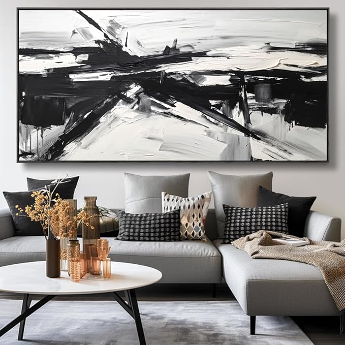 Wall Art Abstract Canvas Painting Black and White Modern Artwork for Living Room Bedroom Dining Room Home Office Decor 20"x40" with Framed