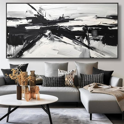 Wall Art Abstract Canvas Painting Black and White Modern Artwork for Living Room Bedroom Dining Room Home Office Decor 20"x40" with Framed