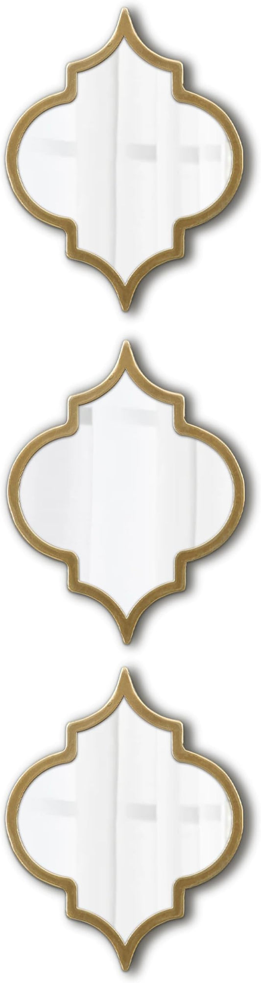 Vintage Oval Small Gold Mirror 8 X 10 Inch, Set of 3 Hanging Scalloped Decorative Metal Mirrors for Wall Decor Living Room Entryway Hallway Bedroom, Unique Metal Wall Art