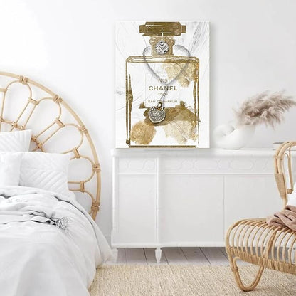 Vintage Perfume Bottle Canvas Wall Art Modern Luxury Posters Print Fashion Glam Poster Picture for Bedroom Make up Room Home Decor 16"x24"