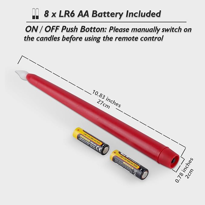 Rhytsing Red 10.8" Flameless Taper Candles with Timer, Battery Operated Candles with Remote, Smooth Wax Finish, Warm White LED, 8 Batteries Included - Set of 4