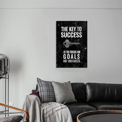 Inspirational Framed Office Canvas Wall Art Motivational Quote The Key to Success Is to Focus on Goals Not Obstacles Artwork Wall Pictures HD Print for Living Room Bedroom Easy to Hang-12x16 inches