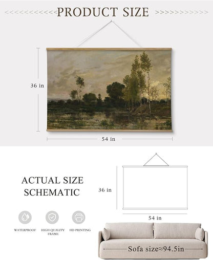 InSimSea 36x54 Extra Large Canvas Scroll, Vintage Coastal Landscape with Green Trees, Oversized Farmhouse Wall Art for Living Room, Bedroom, Dining Room, Office