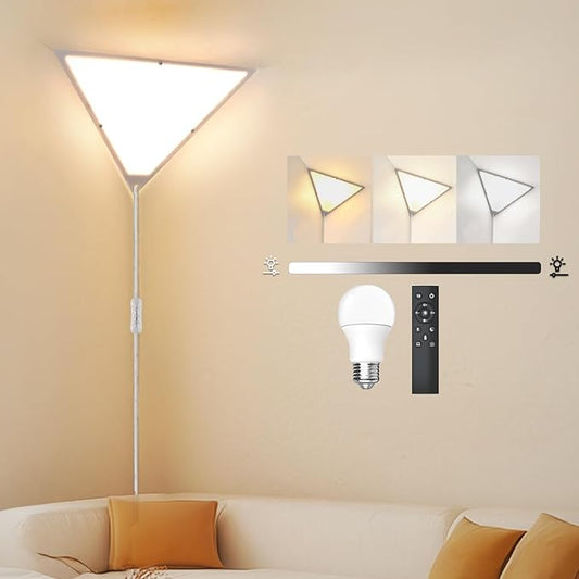 Corner Light with Switch, Ceiling Corner Lights for Living Room, Plug in Ceiling Light for Dark Area, Lamp for Bedroom, Kids Room, Triangle Shape, White, Bulb Include (1 Pack)