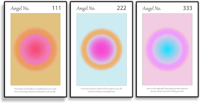 Colorful Gradient Aura Angel Numbers Poster Sets for Room Aesthetic Inspirational Quotes Wall Art Paintings Abstract Minimalist Style Room Wall Decor for Bedroom Office - 11x17in LAMINATED - No Frame