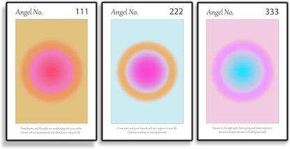 Colorful Gradient Aura Angel Numbers Poster Sets for Room Aesthetic Inspirational Quotes Wall Art Paintings Abstract Minimalist Style Room Wall Decor for Bedroom Office - 11x17in LAMINATED - No Frame