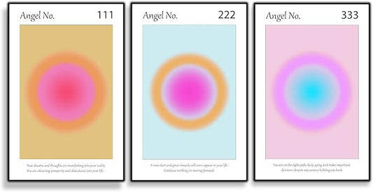 Colorful Gradient Aura Angel Numbers Poster Sets for Room Aesthetic Inspirational Quotes Wall Art Paintings Abstract Minimalist Style Room Wall Decor for Bedroom Office - 11x17in LAMINATED - No Frame