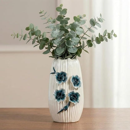 White Flower Vase - Boho Ceramic Vase for Living Room, Modern Decorative Vases Home Decor, Bathroom,Table Centerpiece, Bookshelf, Valentines Table Decor