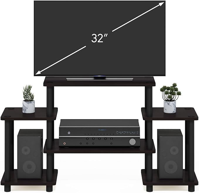 Furinno Turn-N-Tube No Tools Entertainment Center, Round, Square corner, Dark Walnut,11257DWN