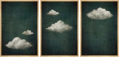 SIGNLEADER Framed Canvas Print Wall Art Set Vintage Cloudscape Dreamy Green Sky and Clouds Illustrations Boho Decorative for Living Room, Bedroom, Office - 24"x36"x3 Natural