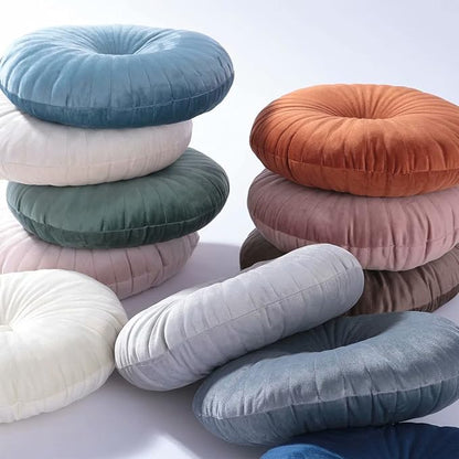 HLOVME Round Pillow Cushion for Couch Velvet Decorative Small Throw Pillow Solid Color for Living Room Bed Floor 13.7”, Gray