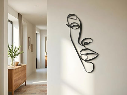 Vailla Wall Art Decor Minimalist Abstract Woman Face Wall Decoration Wooden Modern 3D Sculptures Line Drawing Wall Art Decor Female Single Line Home Hanging for Bedroom Kitchen Bathroom Living Room