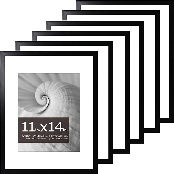 brisafe 11x14 Picture Frames Set of 6, Display Pictures 8x10 with Mat or 11x14 without Mat, Gallery Photo Frames for Wall, Mothers Day Gifts, Black