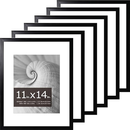 brisafe 11x14 Picture Frames Set of 6, Display Pictures 8x10 with Mat or 11x14 without Mat, Gallery Photo Frames for Wall, Mothers Day Gifts, Black