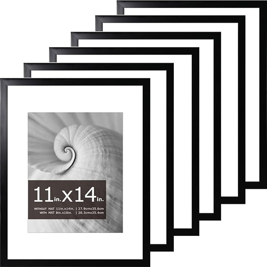 brisafe 11x14 Picture Frames Set of 6, Display Pictures 8x10 with Mat or 11x14 without Mat, Gallery Photo Frames for Wall, Mothers Day Gifts, Black