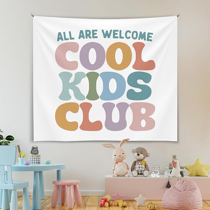 Kids Room Wall Tapestry, All Are Welcome Cool Kids Club Wall Tapestry Backdrop,Colorful Wall Hanging Decor, Inspirational Classroom Banner for Toddler Room, Playroom, Nursery (Colorful-Cool kids)
