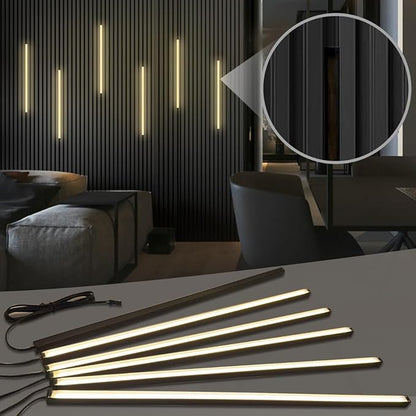 HAMRVL Black LED Recessed Lighting Kit - 6 PCS 16-Inch 3000k Dimmable Warm White LED Lights with Touch Switch, Wall Panel Light for Wood Slat Wall Panels, Headboards, Stairs, Under Cabinet, Home Decor