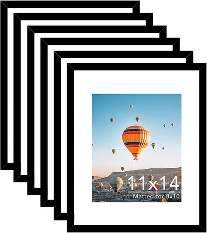 JCJMY 6 Packs 11x14 Picture Frames, Display 8x10 with Mat or 11x14 Without Mat, Black Gallery Wall Frame Set, 11 by 14 Frames Bulk Set of 6 Collage Wall Decor Photo Frames Set for Wall, Black