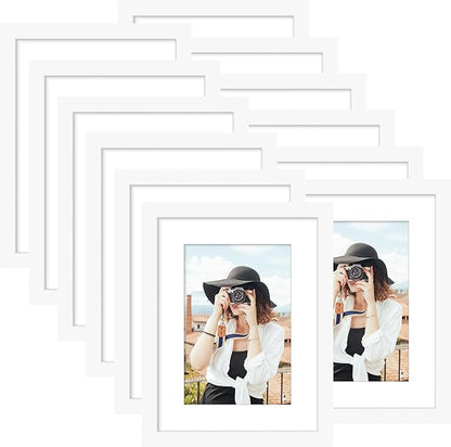 Picrit 6x8 Picture Frame Set of 12, Display 4x6 with Mat or 6x8 without Mat, Photo Frames for Wall Mounting or Table Top Display, White