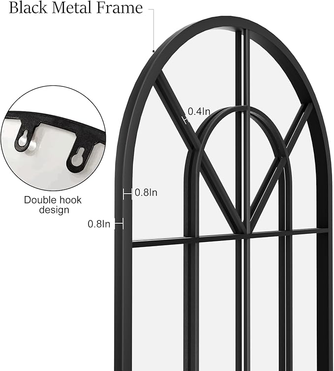 Degfig Arched Full Length Mirror with Grids, 71"X32", Arched Window Pane Wall Mirror, Floor Standing Mirrors, Farmhouse Long Full Body Mirrors Wall Mounted for Living Room, Bedroom, Entryway, Black
