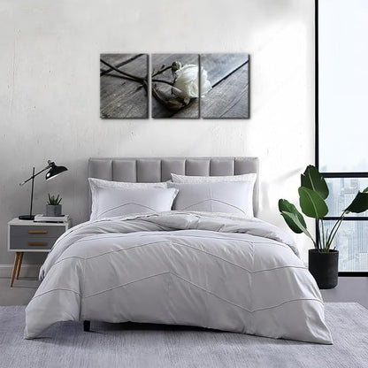 Pacimo White Rose Canvas Wall Art Prints Flowers Pictures Paintings Prints on Canvas Modern 3 Pieces Floral Giclee Artwork for Living Room Bedroom Office Home Decorations Stretched Framed - 12"x16"x3