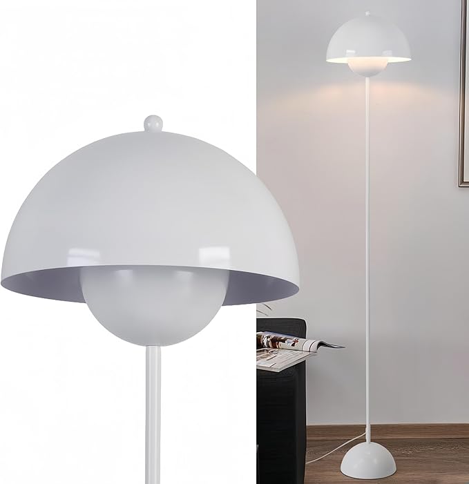 COSYLUX Modern Floor Lamp for Living Room, Industrial Tall Standing Lamp for Bedroom, Metal Shade Reflecting Light Reading Floor Lamp for Office, Nursery Room, Corner(Glossy White)