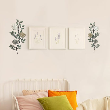MorningRo 2 Pcs Metal Flower Leaves Wall Art Spring Wall Decor Living Room, 15.75 Inch Vintage Rustic Branch Leaf Wrought Iron Scroll Art Decor for Spring Bedroom Indoor Outdoor Decorations(Green)