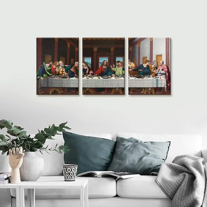 The Last Supper Painting Prints on Canvas Last Supper Wall Art Decor for Living Room Modern 3 Panels Jesus Pictures Posters Giclee Gallery Wrap Artwork Stretched Framed Ready to Hang - 12" x 16" x 3