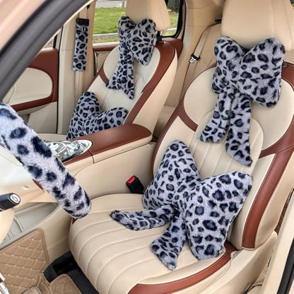 2 Pack Cute Leopard Print Bow Throw Pillows Furry Cheetah Bownote Plush Pillow Decor Bow Lumbar Suffed Pillow for Home Living Room Bedroom Bed Couch Cushion