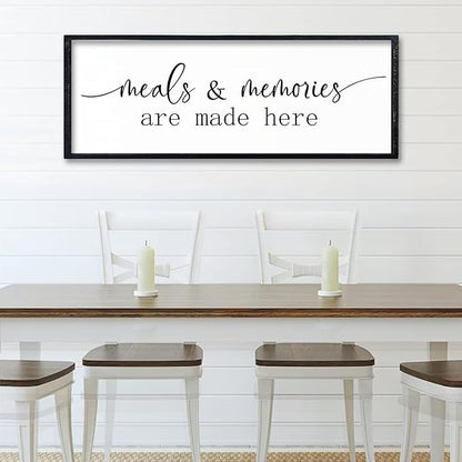 comurdyo Dining Room Meals and Memories Are Made Here Wall Decor 32"x12" for Minimalist Rustic Farmhouse Dining Room Kitchen Sign Large Wooden Framed Plaque Wall Hanging Art (Black)