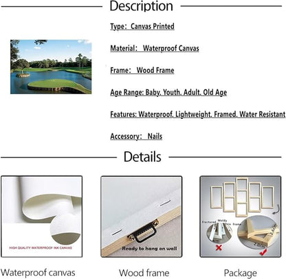 chenchenArt USA Golf Course Wall Art TPC Sawgrass Golf Course Pictures Canvas Prints Golf Wall Decor for Living Room Bedroom Bathroom Home Decorations Framed Ready to Hang(28''H x 44''W)