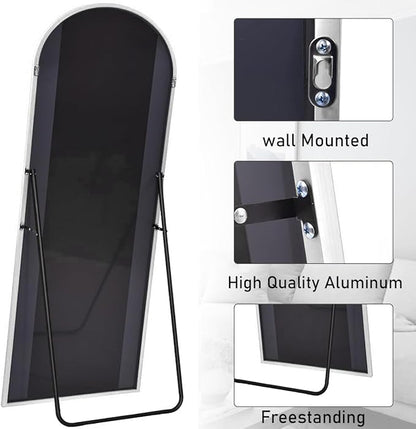 Floor Length Mirror, 76"x34" Arch Full Length Mirror Hanging or Leaning, Body Mirrors with Stand, Arched-Top Wall Mounted Mirrors with Aluminum Frame for Bedroom (White)