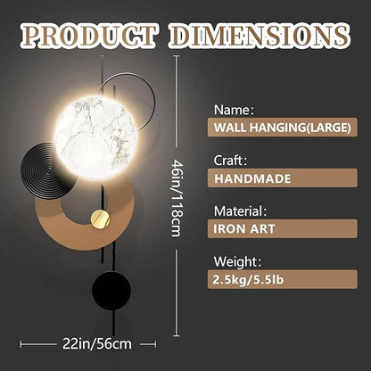 HEBOIX Large Metal Wall Decor with Light Modern Metal Wall Art 3D Wall Sculptures Handmade Wall Hanging Decoration for Living Room Dinning Room Bedroom Entryway Kitchen Office (22''Lx46''W-Light)