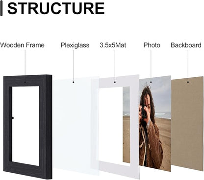 Vittanly 4x6 Picture Frames Set of 9, Shatter Resistant Plexiglass, Display 3.5x5 Pictures with Mat or 4x6 without Mat, Photo Frames for Wall or Tabletop, Engineered Wood, Black