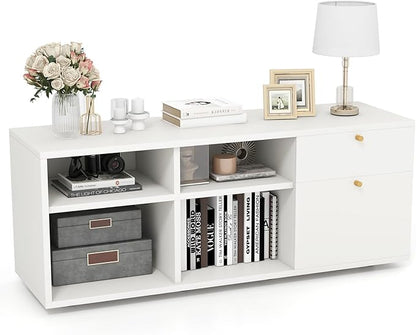 Giantex TV-Stand for Bedroom Entertainment Center - Modern TV Console Cabinet with 2 Drawers, 4 Compartments, Adjustable Feet, Media TV Storage Cabinet for Small Spaces, Entryway, Living Room, White