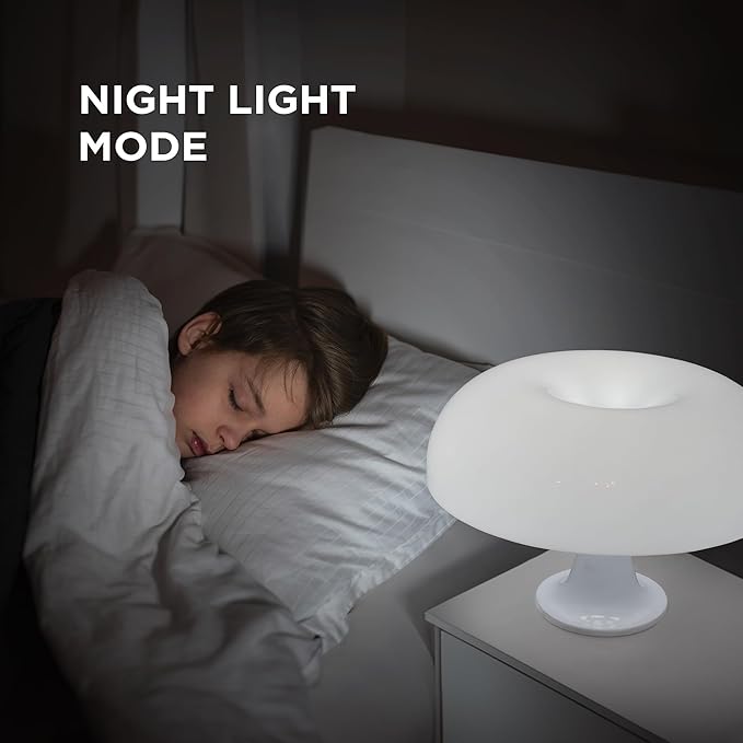 White Mushroom Lamp, Dimmable Retro Table Lamp — 3 Light Temperature, Remote-Controlled — Mid-Century Donut Shaped LED 70s Lamp — Optimize Your Space to a Cozy, Nostalgic Vibe—Perfect for Any Room